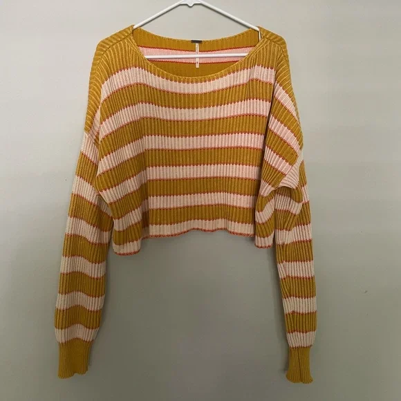 Free people just my stripe yellow cropped sweater - Picture 2 of 7